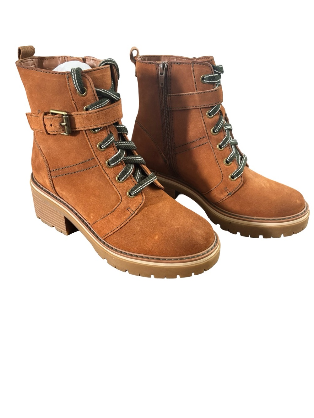 Naturalizer Tan Suede Lace-Up Block Heel Ankle Boots